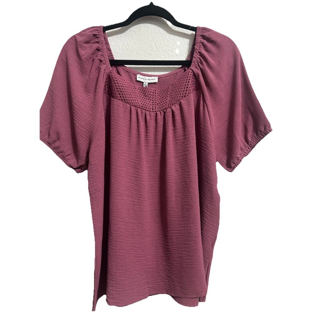 Runway Ready Women’s Pink Mauve Top Short Sleeve CottageCore Crochet Large NWT 1